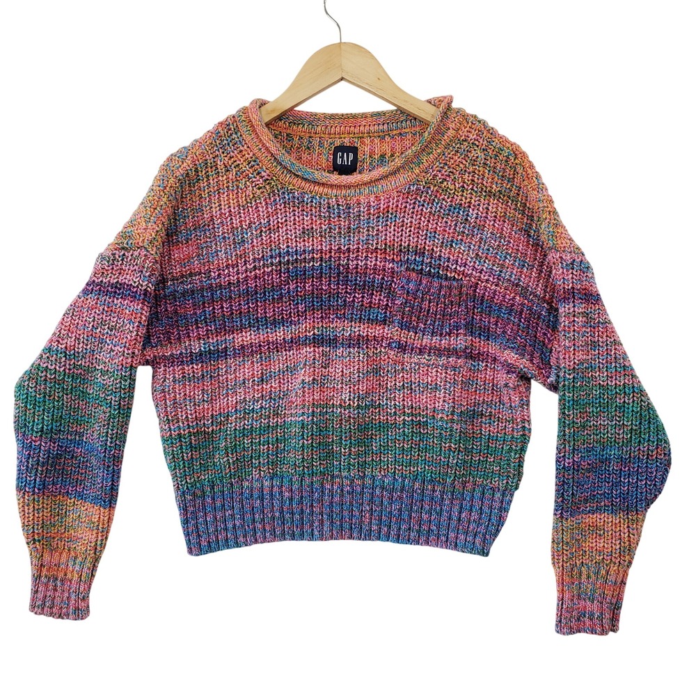 Gap Sweater Womens Medium Multicolor Rainbow Space Dye Knit Cropped Pullover